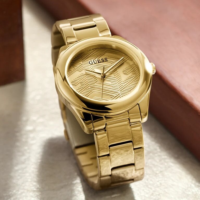  Shop Authentic Guess Cubed Analog Gold Dial Gold Steel Strap Watch For Women - GW0606L2 - Luxxuri
