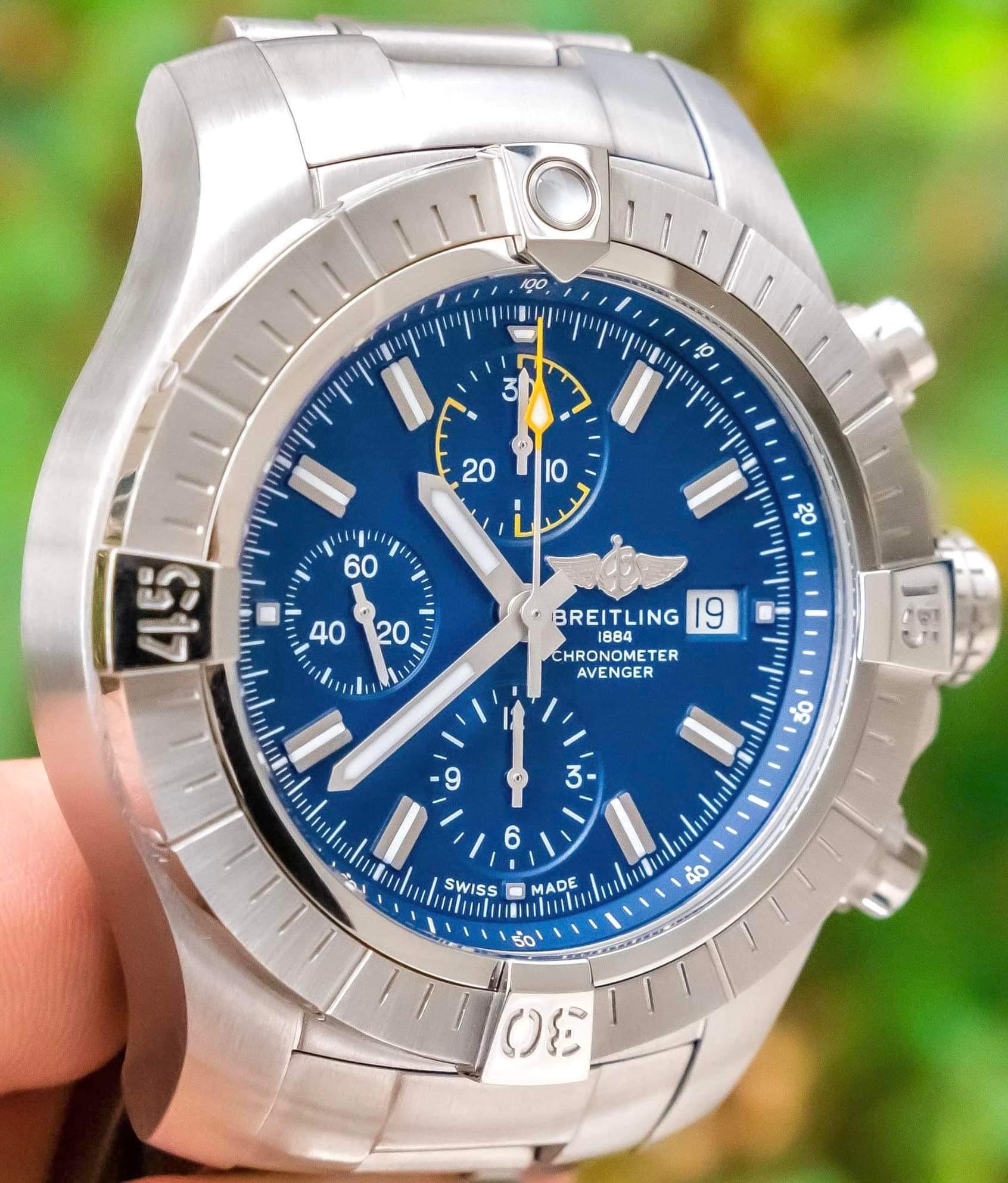  Shop Authentic Breitling Avenger Chronograph 45mm Blue Dial Silver Steel Strap Watch for Men - A13317101C1A1 - Luxxuri