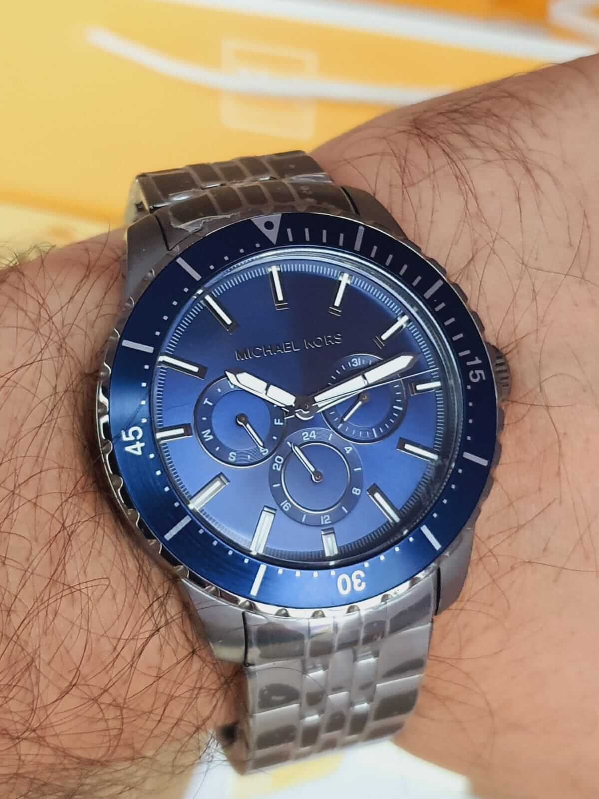 Shop Authentic Michael Kors Chronograph Cunningham Multifunction Blue Dial Grey Steel Strap Watch For Men - MK7155 - Luxxuri
