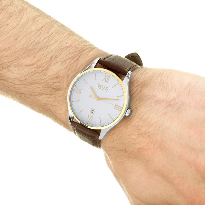  Shop Authentic Hugo Boss Classic White Dial Brown Leather Strap Watch for Men - 1513486 - Luxxuri
