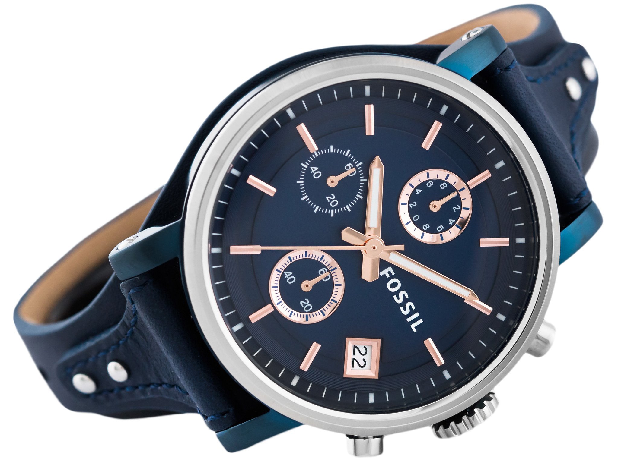  Shop Authentic Fossil Boyfriend Sport Chronograph Blue Dial Blue Leather Strap Watch for Women - ES4113 - Luxxuri