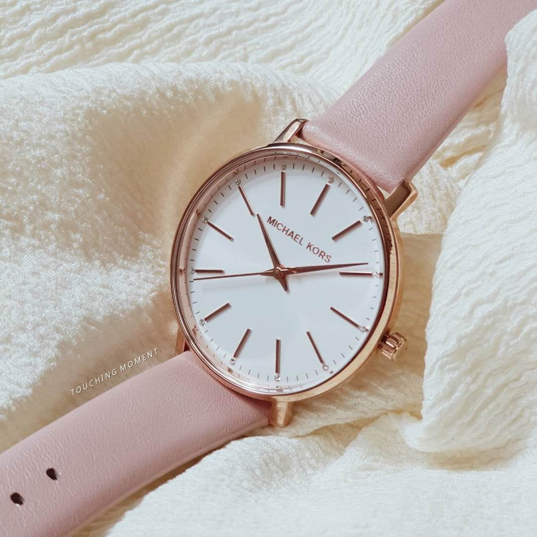  Shop Authentic Michael Kors Pyper Quartz White Dial Pink Leather Strap Watch For Women - MK2741 - Luxxuri