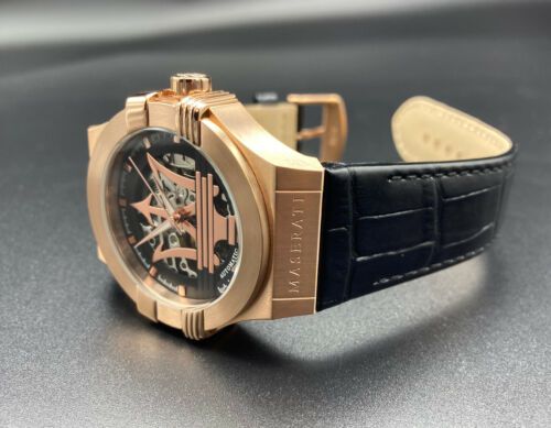  Shop Authentic Maserati Potenza Automatic Rose Gold Dial Black Leather Strap Watch For Men - R8821108002 - Luxxuri