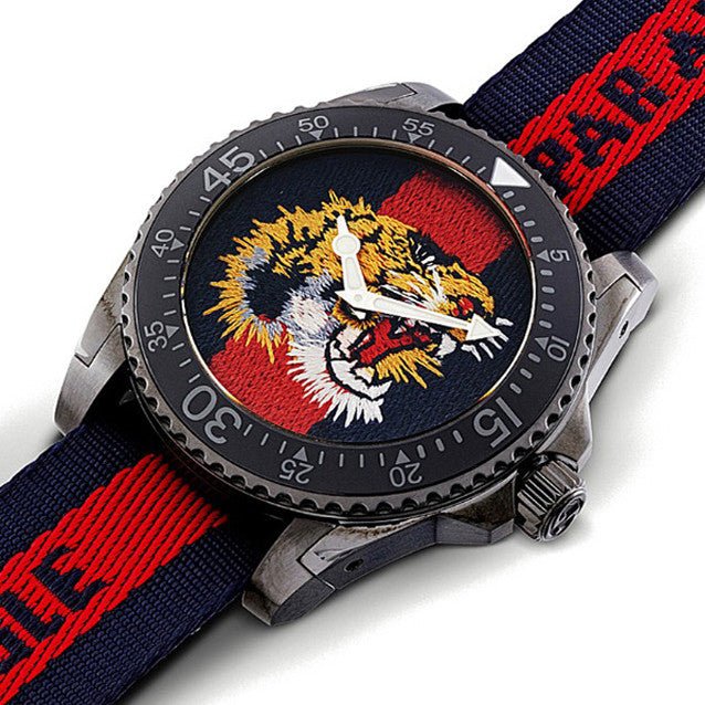  Shop Authentic Gucci Dive Tiger Blue and Red Dial Blue Red Blue Nylon Strap Watch For Men - YA136215 - Luxxuri