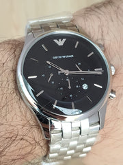  Shop Authentic Emporio Armani Chronograph Black Dial Silver Steel Strap Watch For Men - AR11017 - Luxxuri