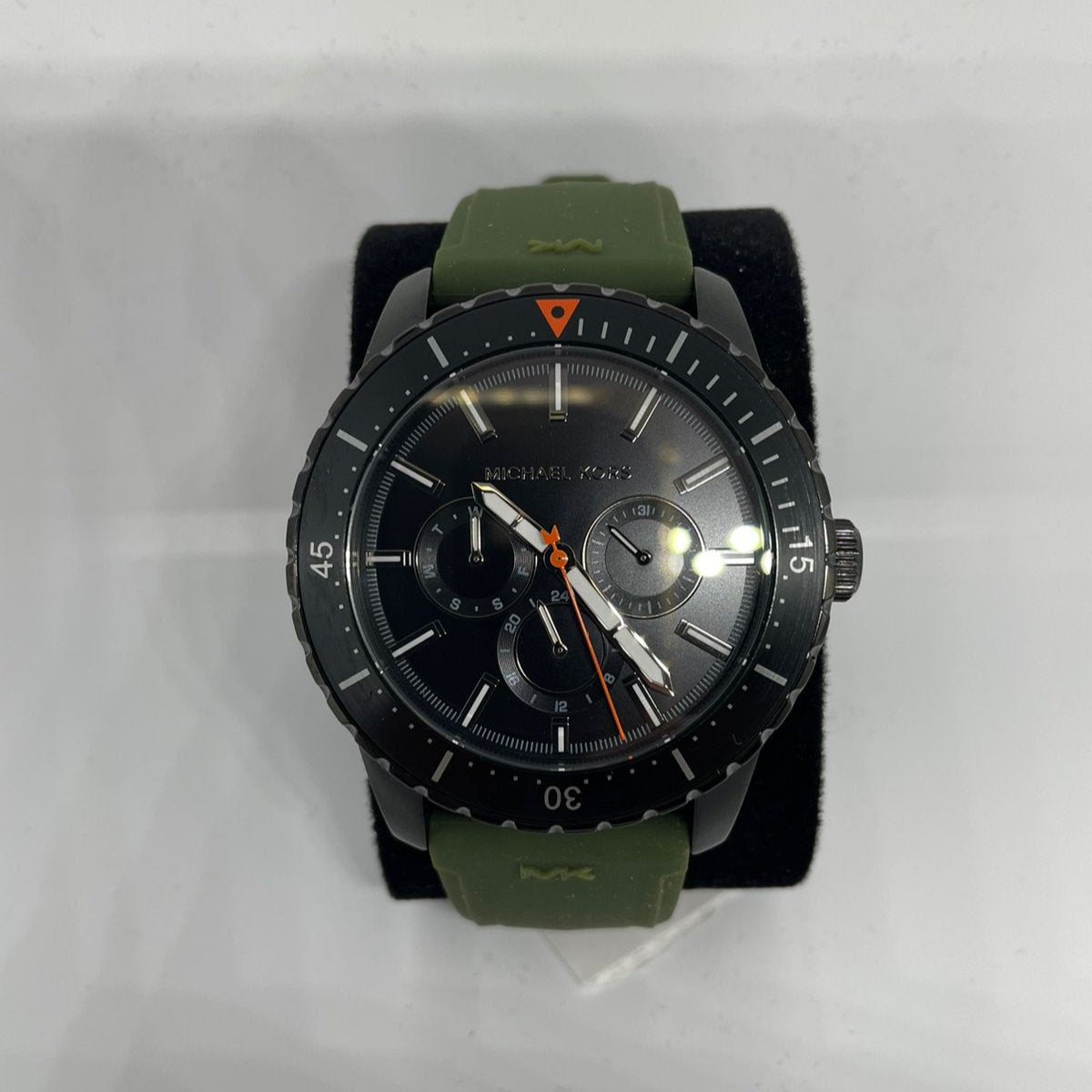  Shop Authentic Michael Kors Cunningham Chronograph Black Dial Green Rubber Strap Watch For Men - MK7165 - Luxxuri