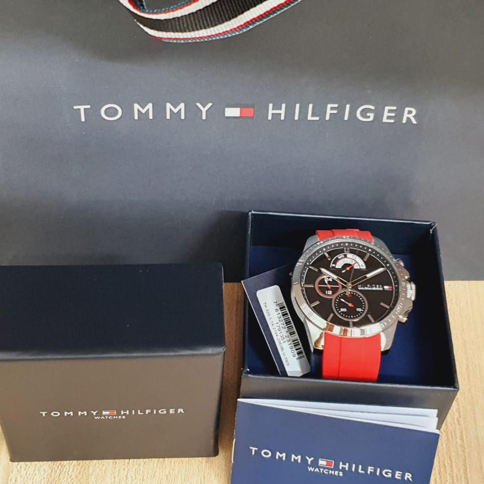  Shop Authentic Tommy Hilfiger Decker Quartz Black Dial Red Rubber Strap Watch for Men - 1791351 - Luxxuri