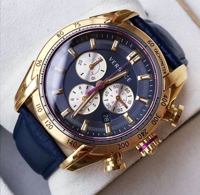  Shop Authentic Versace V-Ray Blue Chronograph Blue Dial Blue Leather Strap Watch for Men - VDB030014 - Luxxuri