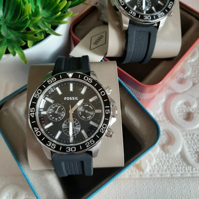  Shop Authentic Fossil Bannon Multifunction Black Dial Black Silicone Strap Watch for Men - BQ2494 - Luxxuri