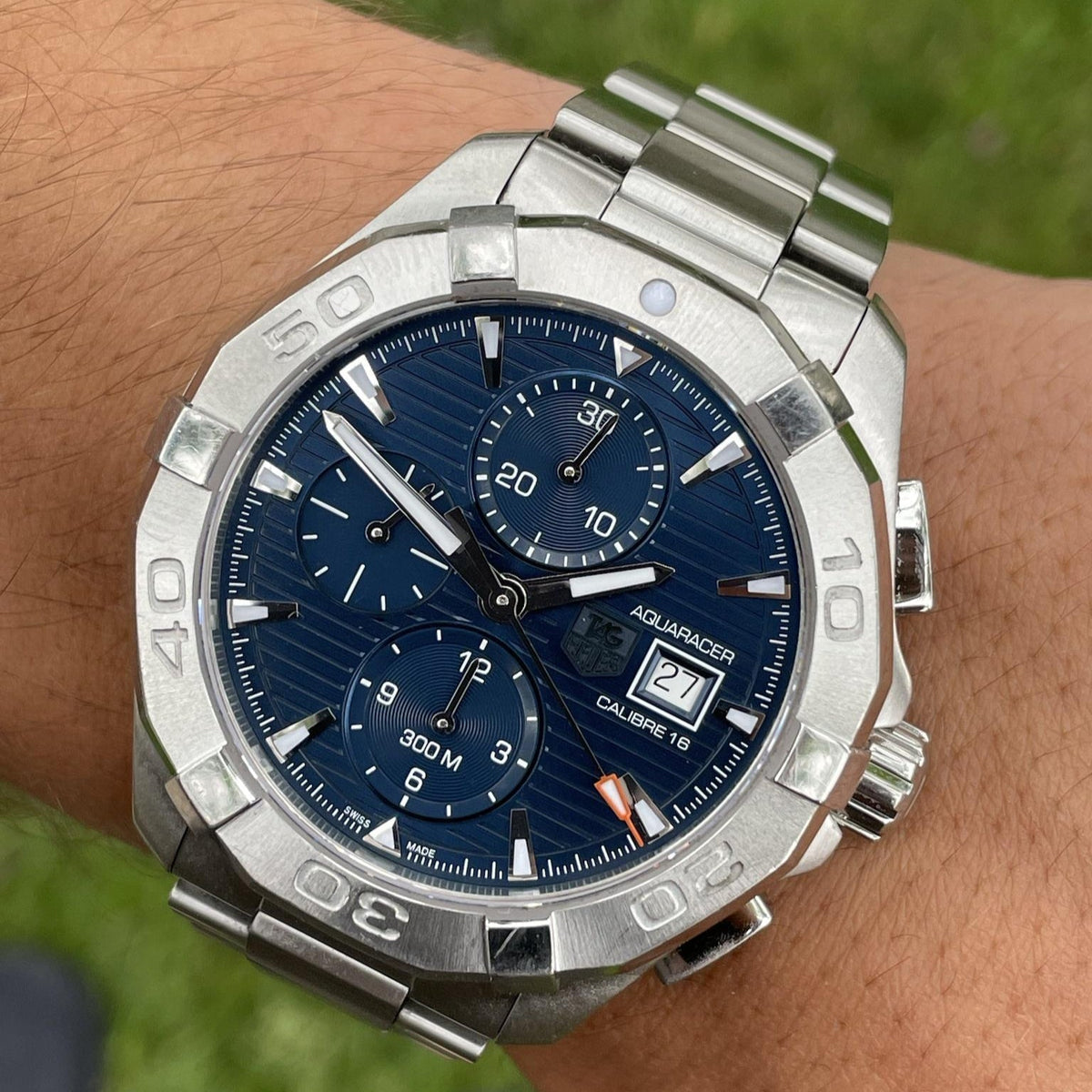  Shop Authentic Tag Heuer Aquaracer Caliber 16 Automatic Chronograph Blue Dial Silver Steel Strap Watch for Men - CAY2112.BA0927 - Luxxuri