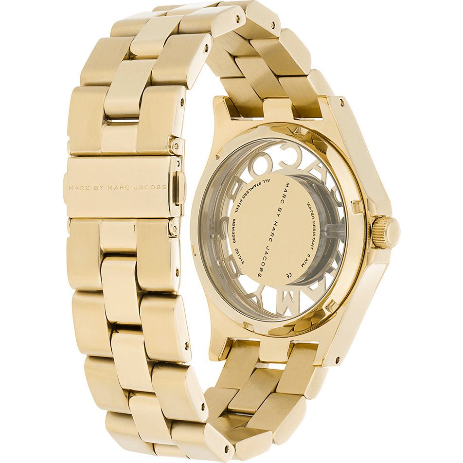  Shop Authentic Marc Jacobs Henry Skeleton Gold Dial Gold Steel Strap Watch for Women - MBM3263 - Luxxuri