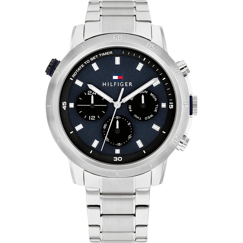  Shop Authentic Tommy Hilfiger Troy Chronograph Blue Dial Silver Steel Strap Watch For Men - 1792104 - Luxxuri