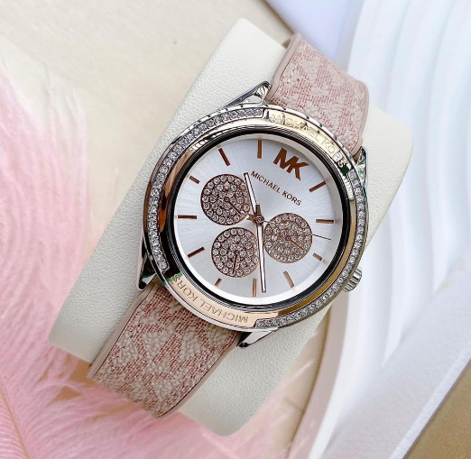  Shop Authentic Michael Kors Multifunction Silver Dial Pink Leather Strap Watch For Women - MK7206 - Luxxuri