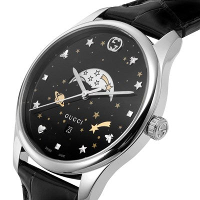  Shop Authentic Gucci G-Timeless Moonphase Black Dial Black Leather Strap Watch For Men - YA126327 - Luxxuri
