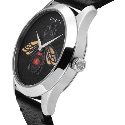  Shop Authentic Gucci G Timeless Bee Black Dial Black Leather Strap Watch For Women - YA1264067 - Luxxuri