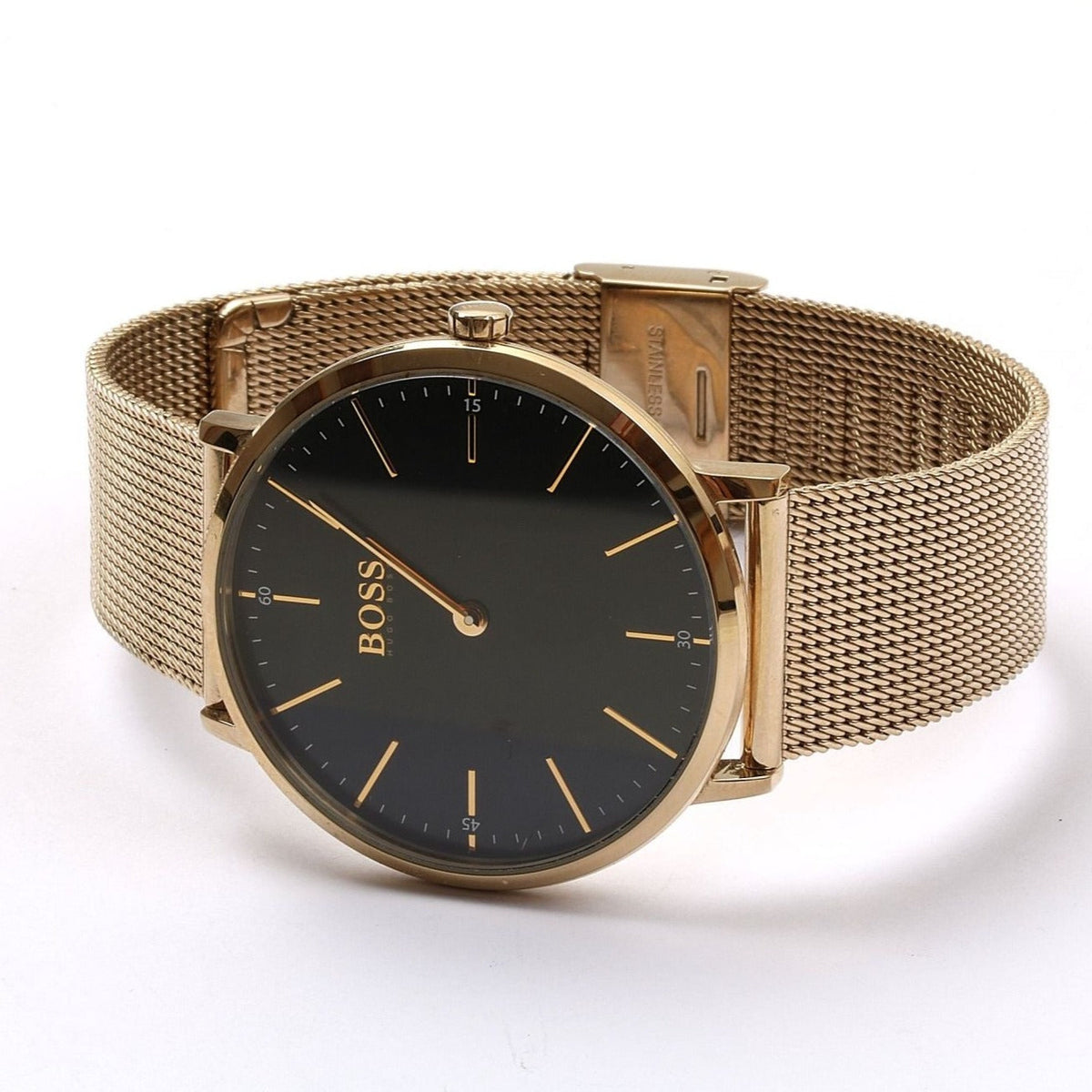  Shop Authentic Hugo Boss Horizon Quartz Black Dial Gold Mesh Bracelet Watch For Men - 1513735 - Luxxuri