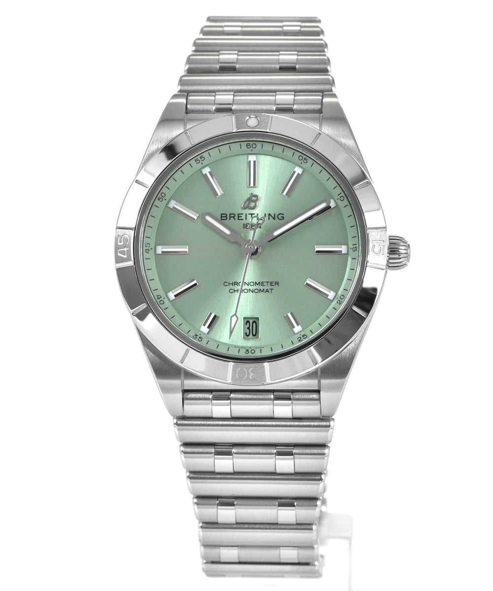  Shop Authentic Breitling Chronomat Automatic 36 Green Dial Silver Steel Strap Watch for Women - A10380101L1A1 - Luxxuri