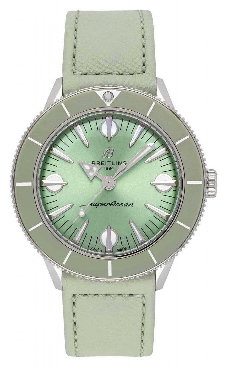  Shop Authentic Breitling Superocean Heritage '57 Pastel Paradise Green Dial Green Leather Strap Watch for Women - A10340361L1X1 - Luxxuri