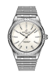  Shop Authentic Breitling Chronomat Automatic 36 Diamonds White Dial Silver Steel Strap Watch for Women - A10380591A1A1 - Luxxuri