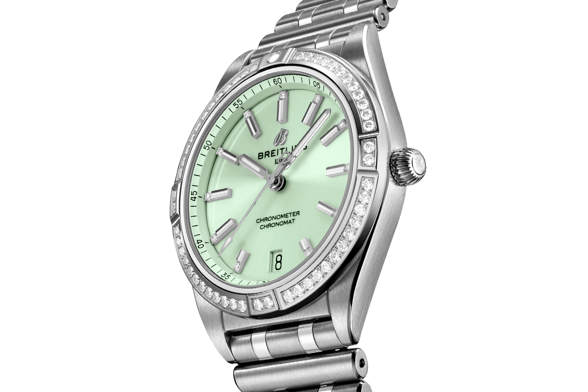  Shop Authentic Breitling Chronomat Automatic 36 Diamonds Green Dial Two Tone Steel Strap Watch for Women - A10380591L1A1 - Luxxuri