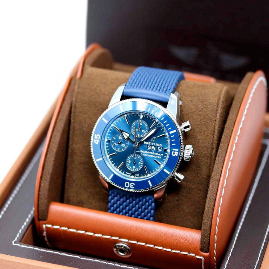  Shop Authentic Breitling Superocean Heritage Chronograph 44 Blue Dial Blue Mesh Bracelet Watch for Men - A13313161C1S1 - Luxxuri