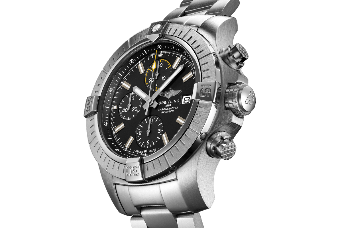  Shop Authentic Breitling Avenger Chronograph 45mm Black Dial Silver Steel Strap Watch for Men - A13317101B1A1 - Luxxuri