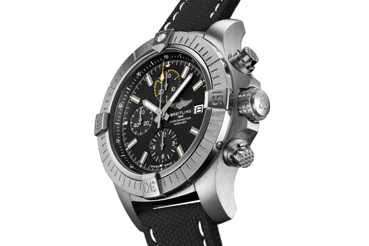  Shop Authentic Breitling Avenger Chronograph 45mm Black Dial Black Leather Strap Watch for Men - A13317101B1X1 - Luxxuri