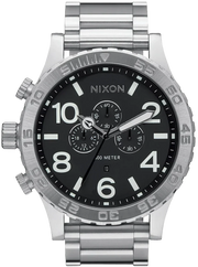 Nixon 51-30 Chrono Black Dial Silver Steel Strap Watch for Men - A083-000
