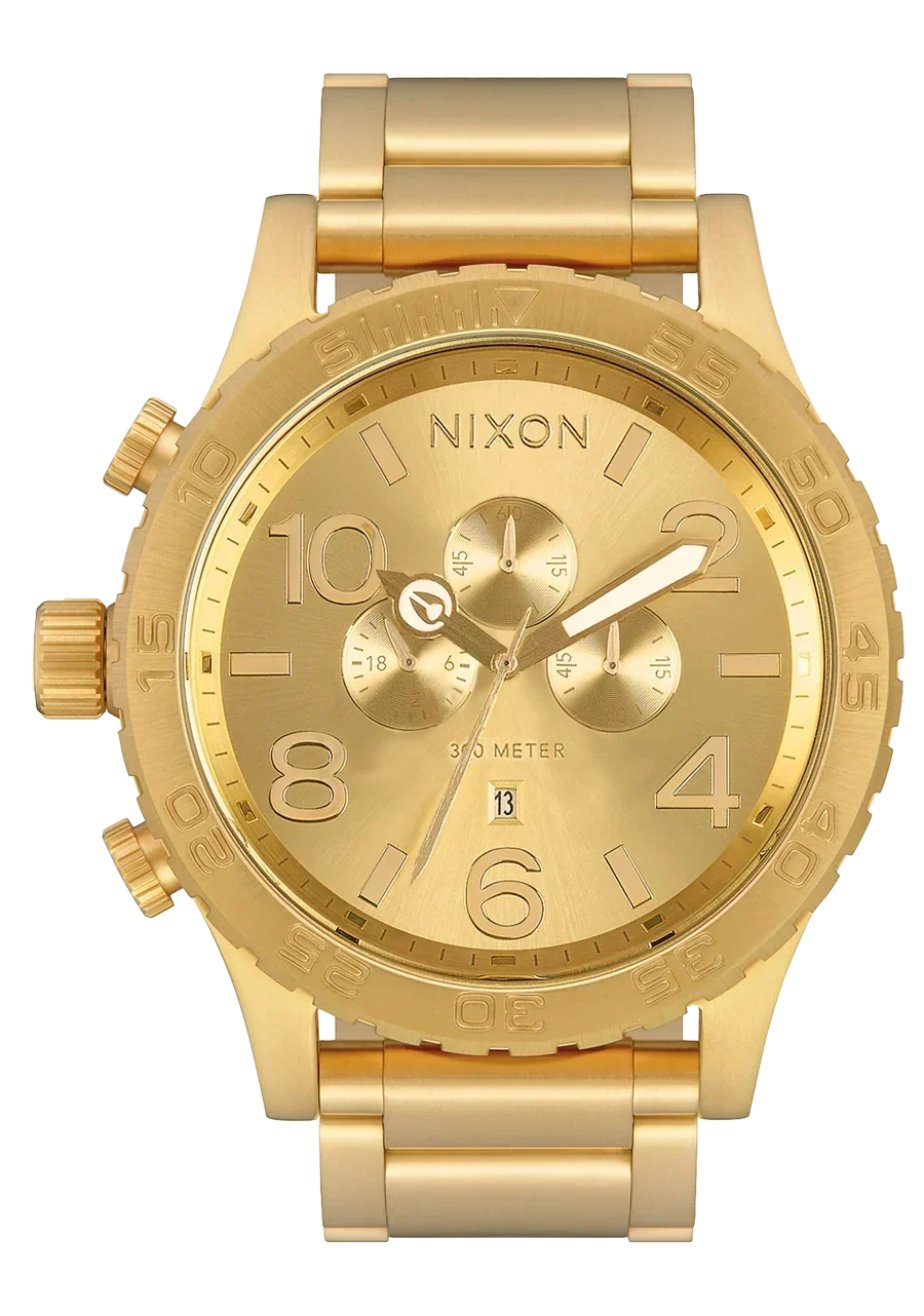 Nixon 51-30 Chronograph Gold Dial Gold Steel Strap Watch for Men - A083-502