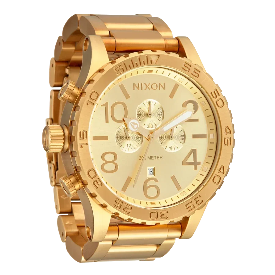 Nixon 51-30 Chronograph Gold Dial Gold Steel Strap Watch for Men - A083-502