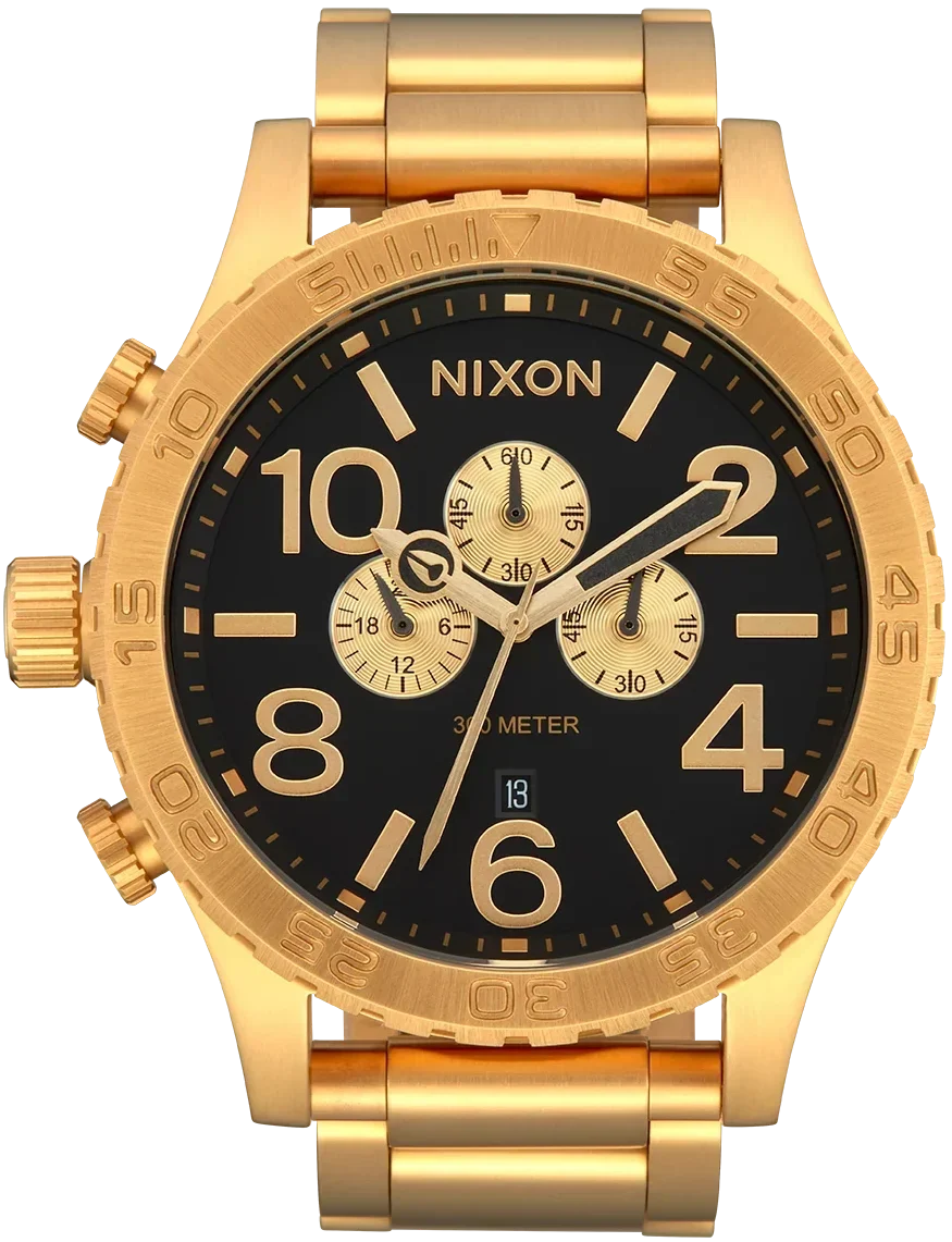 Nixon 51-30 Chrono Black Dial Gold Steel Strap Watch for Men - A083-510