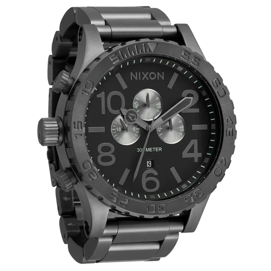 Nixon 51-30 Chrono Gunmetal Dial Gunmetal Steel Strap Watch for Men - A083-632