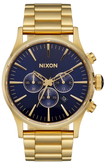 Nixon Sentry Chrono Blue Dial Gold Steel Strap Watch for Men - A386-1922
