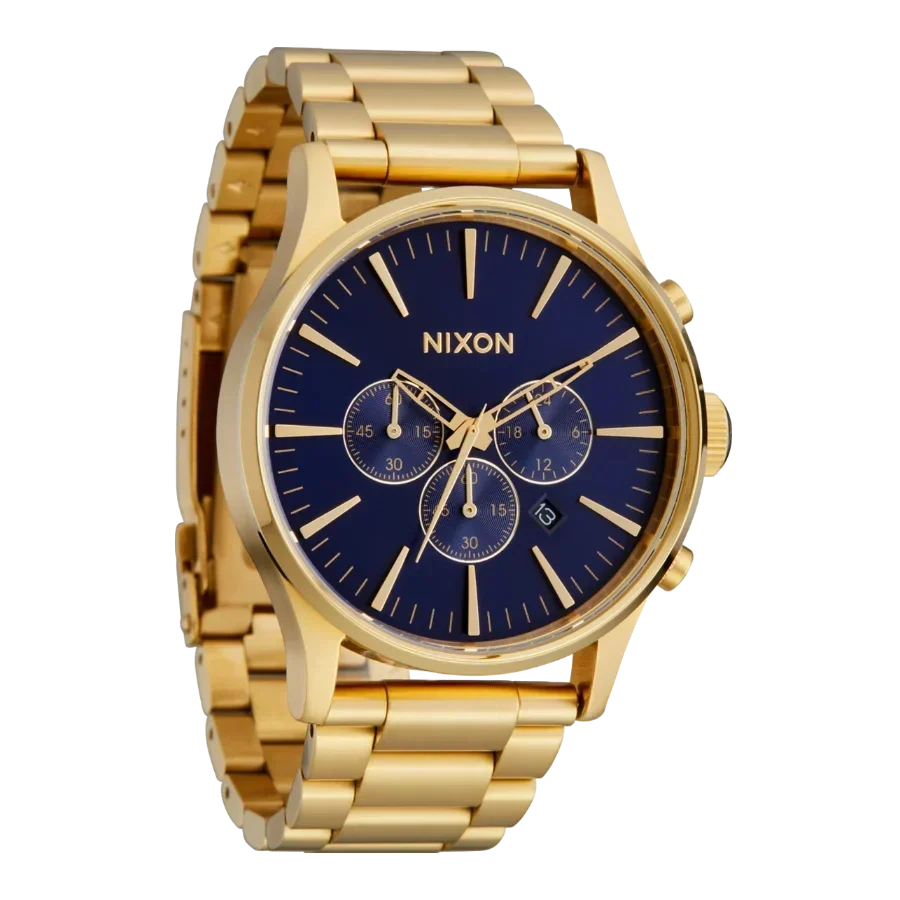 Nixon Sentry Chrono Blue Dial Gold Steel Strap Watch for Men - A386-1922