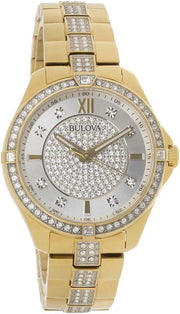  Shop Authentic Bulova Crystal Collection Silver Crystal Dial Gold Steel Strap Watch for Women - 98L228 - Luxxuri