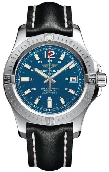  Shop Authentic Breitling Colt Automatic Blue Dial Black Leather Strap 41mm Mens Watch - A1731311/G934/428X - Luxxuri