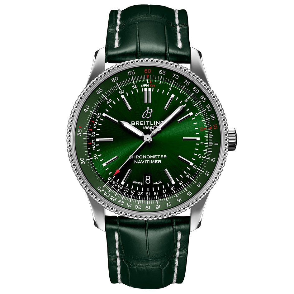  Shop Authentic Breitling Navitimer Automatic 41mm Green Dial Green Leather Strap Watch for Men - A17326361L1P1 - Luxxuri