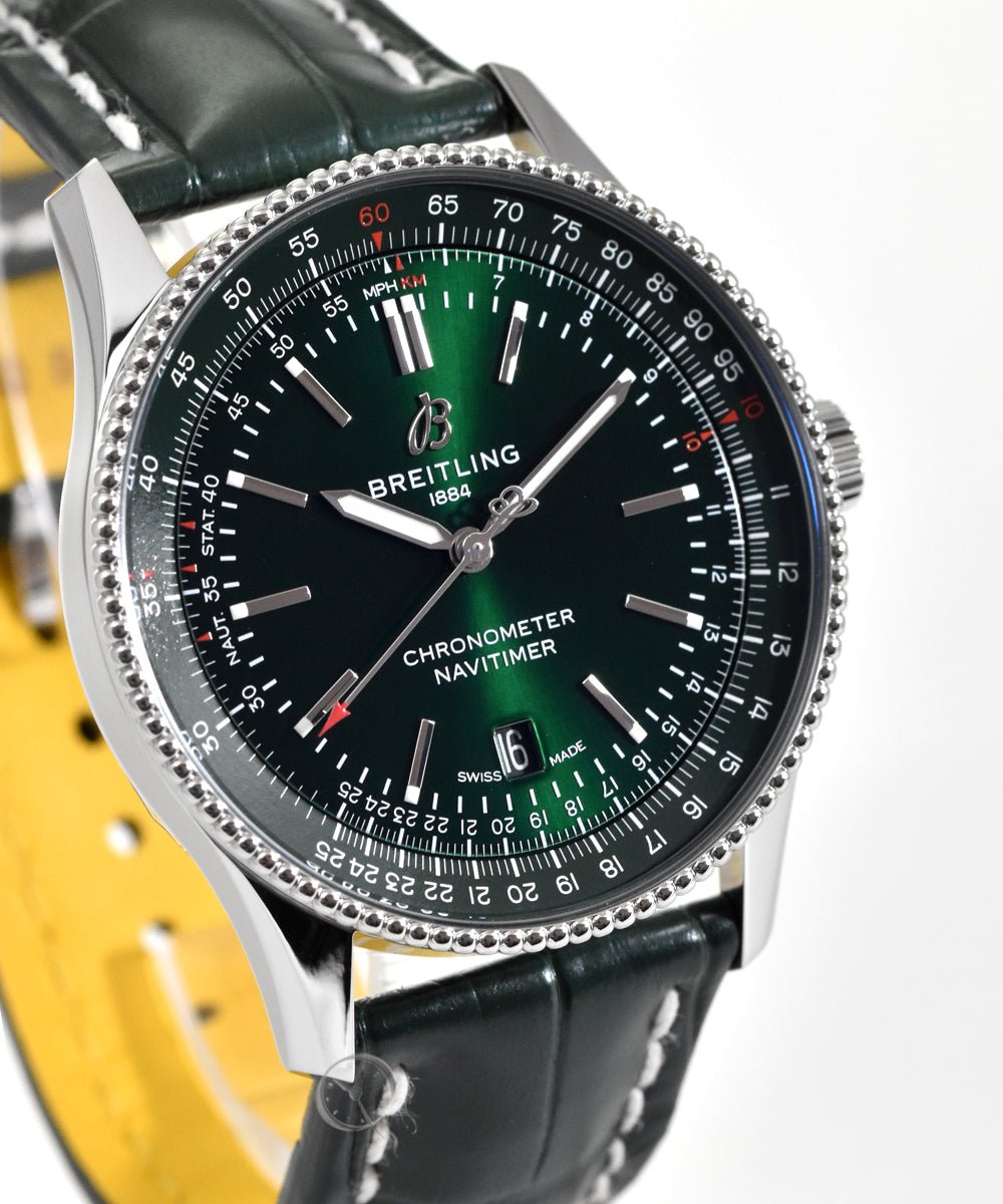  Shop Authentic Breitling Navitimer Automatic 41mm Green Dial Green Leather Strap Watch for Men - A17326361L1P1 - Luxxuri