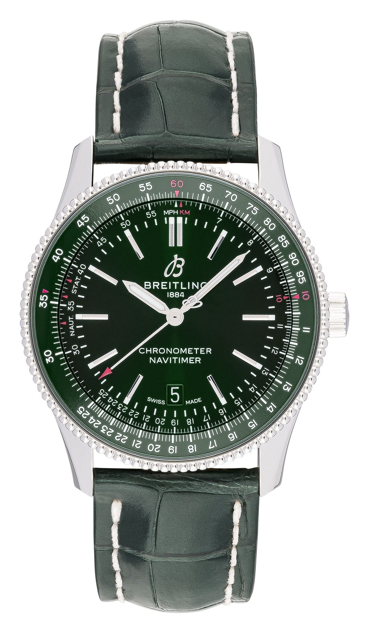  Shop Authentic Breitling Navitimer Automatic 41mm Green Dial Green Leather Strap Watch for Men - A17326361L1P1 - Luxxuri