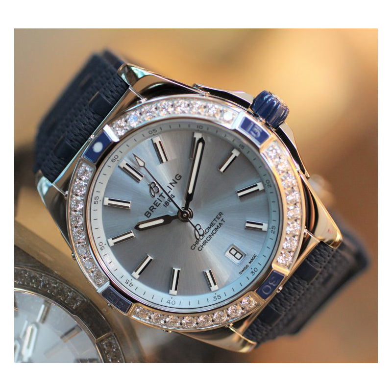 Shop Authentic Breitling Super Chronomat Automatic 38 Diamonds Blue Dial Blue Rubber Strap Watch for Women - A17356531C1S1 - Luxxuri