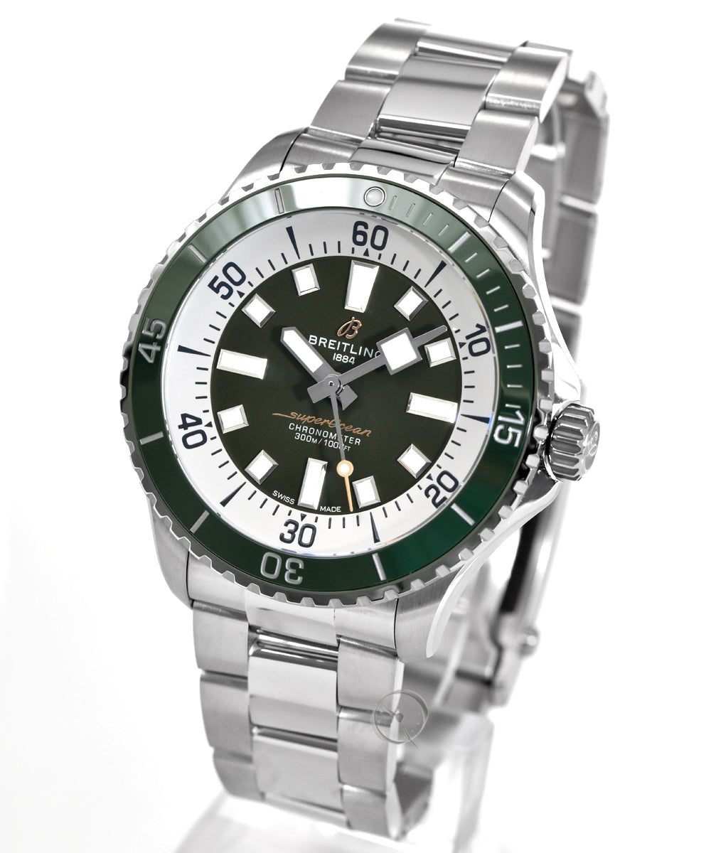  Shop Authentic Breitling Superocean Automatic 44mm Navy Green Dial Green Rubber Strap Watch for Men - A17376A31L1A1 - Luxxuri