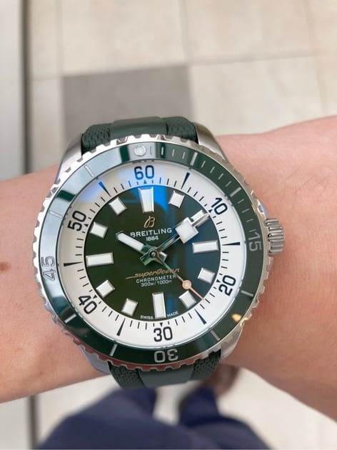  Shop Authentic Breitling Superocean Automatic 44 Green Dial Green Rubber Strap Watch for Men - A17376A31L1S1 - Luxxuri