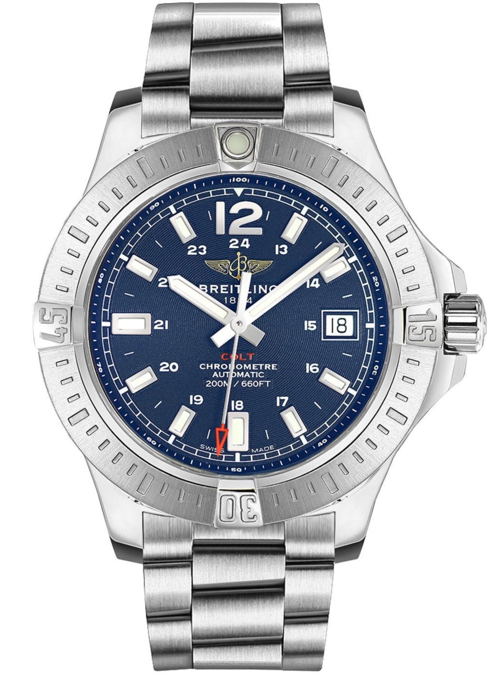  Shop Authentic Breitling Colt Automatic 44mm Blue Dial Silver Steel Strap Mens Watch - A1738811/C906/173A - Luxxuri
