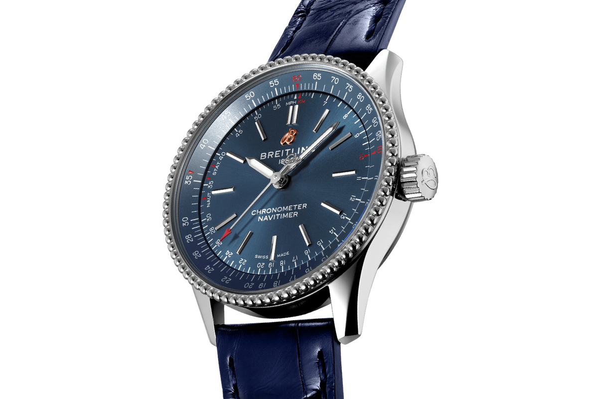  Shop Authentic Breitling Navitimer Automatic 35 Blue Dial Blue Leather Strap Watch for Men - A17395161C1P1 - Luxxuri