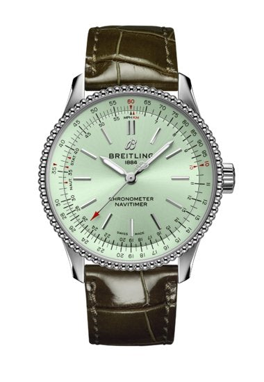  Shop Authentic Breitling Navitimer Automatic 35 Green Dial Green Leather Strap Watch for Women - A17395361L1P1 - Luxxuri