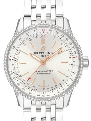  Shop Authentic Breitling Navitimer Automatic 35 White Dial Silver Steel Strap Watch for Men - A17395F41G1A1 - Luxxuri