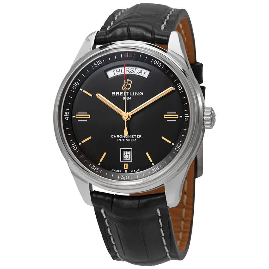  Shop Authentic Breitling Premier Automatic 40mm Day & Date Black Dial Black Leather Strap Mens Watch - A45340241B1P2 - Luxxuri