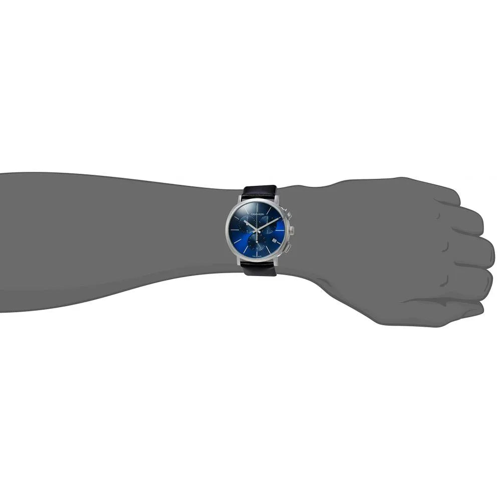  Shop Authentic Calvin Klein Chronograph Blue Dial Black Leather Strap Watch for Men - K8Q371CN - Luxxuri