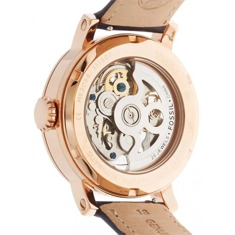  Shop Authentic Fossil Original Boyfriend Skeleton White Dial Blue Leather Strap Watch for Women - ME3086 - Luxxuri