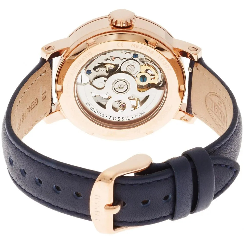  Shop Authentic Fossil Original Boyfriend Skeleton White Dial Blue Leather Strap Watch for Women - ME3086 - Luxxuri